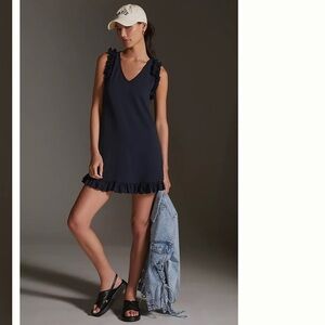 NWT - Anthropologie Sundays Navy Ruffle Sleeveless Dress